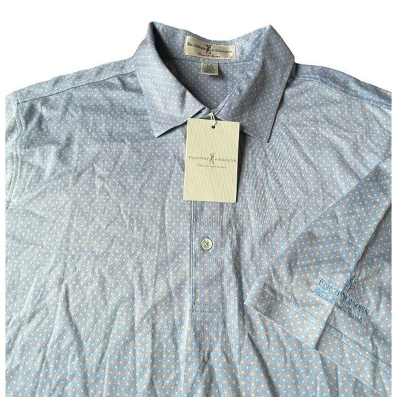 NWT Fairway & Greene Hammond Golf Polo Shirt Printed Lisle Dawn Blue Large Men - Picture 1 of 9